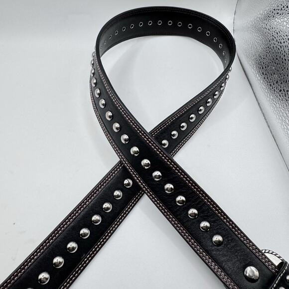 Ariat Limited Edition 2007 Black Brown Leather Studded Belt Metal Hardware 34/85 - Picture 9 of 16